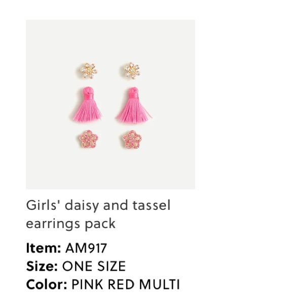 J crew girls 3 pack- earrings pink tassels flower
